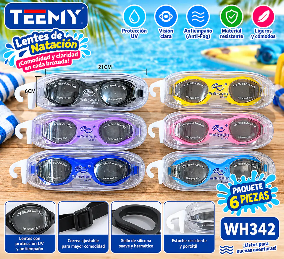 LENTES DE NATACION PAQUETE 6 PIEZAS (WH342) 1