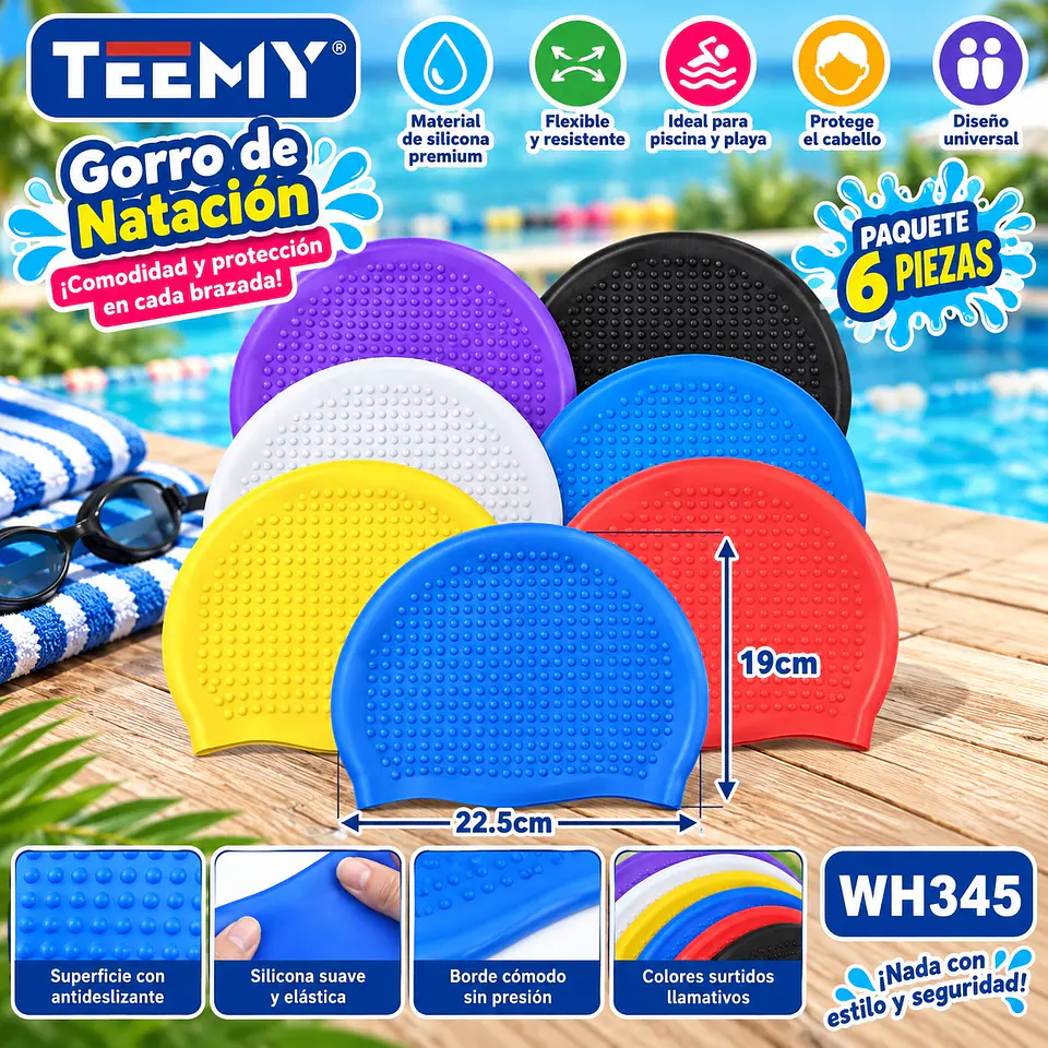 GORRO PISCINA PAQUETE 6 PIEZAS (WH345) 1