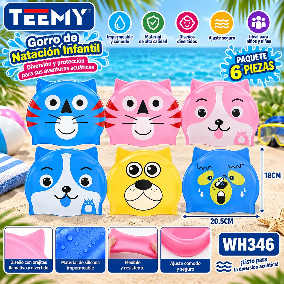 GORRO PISCINA PAQUETE 6 PIEZAS (WH346) 1