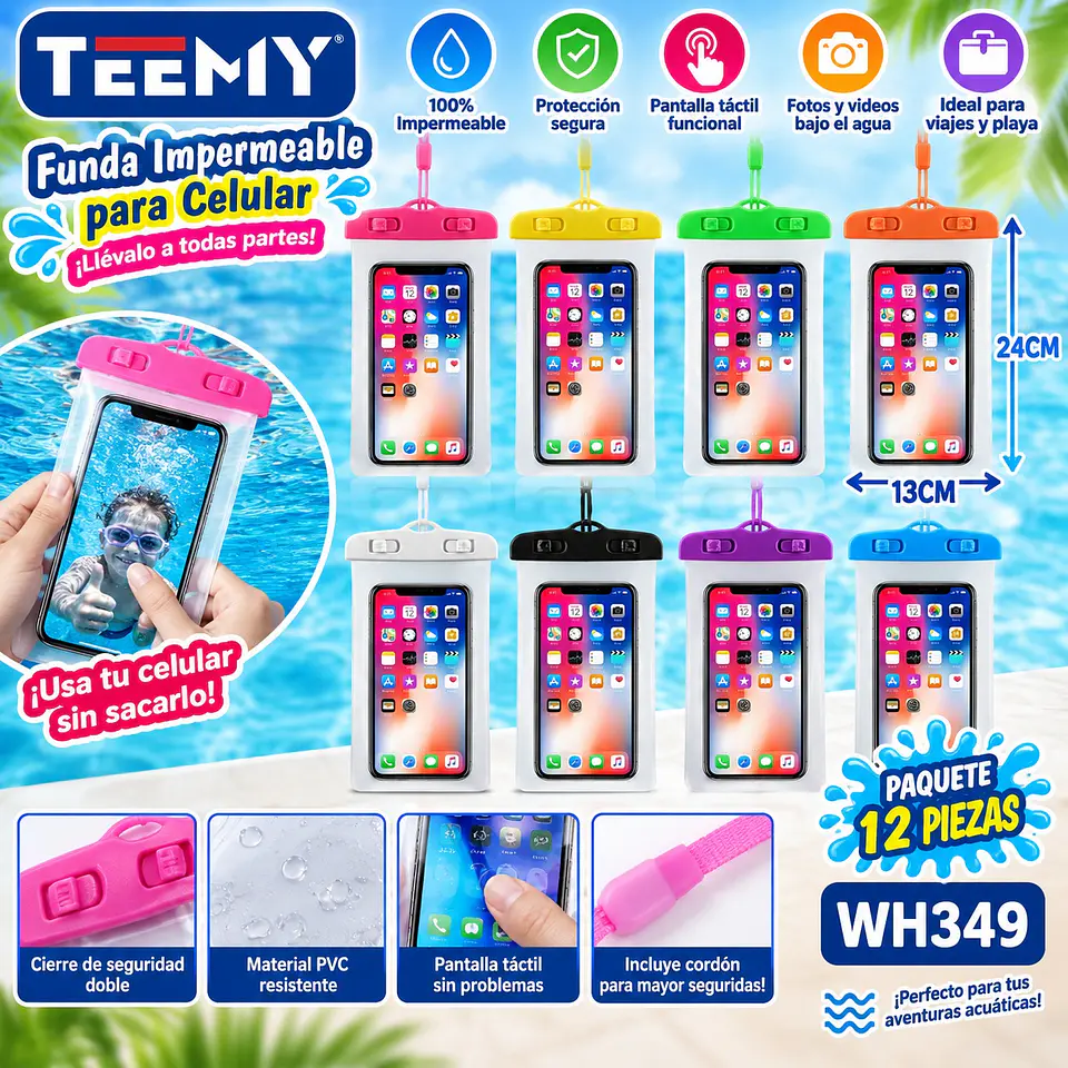 PROTECTOR CELULAR CONTRA EL AGUA PAQUETE 12 PIEZAS (WH349) 1