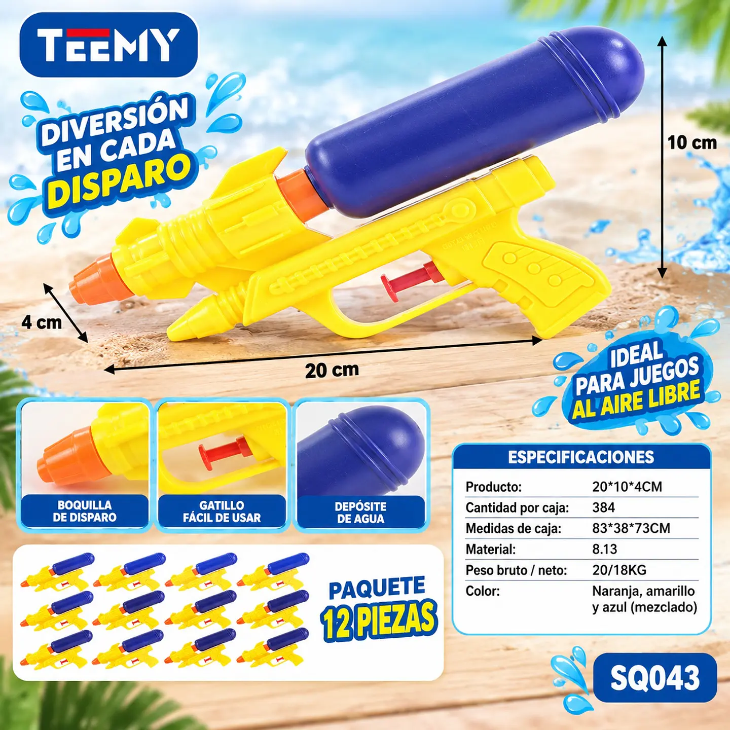 PISTOLA DE AGUA PAQUETE 12 PIEZAS (SQ043) 1