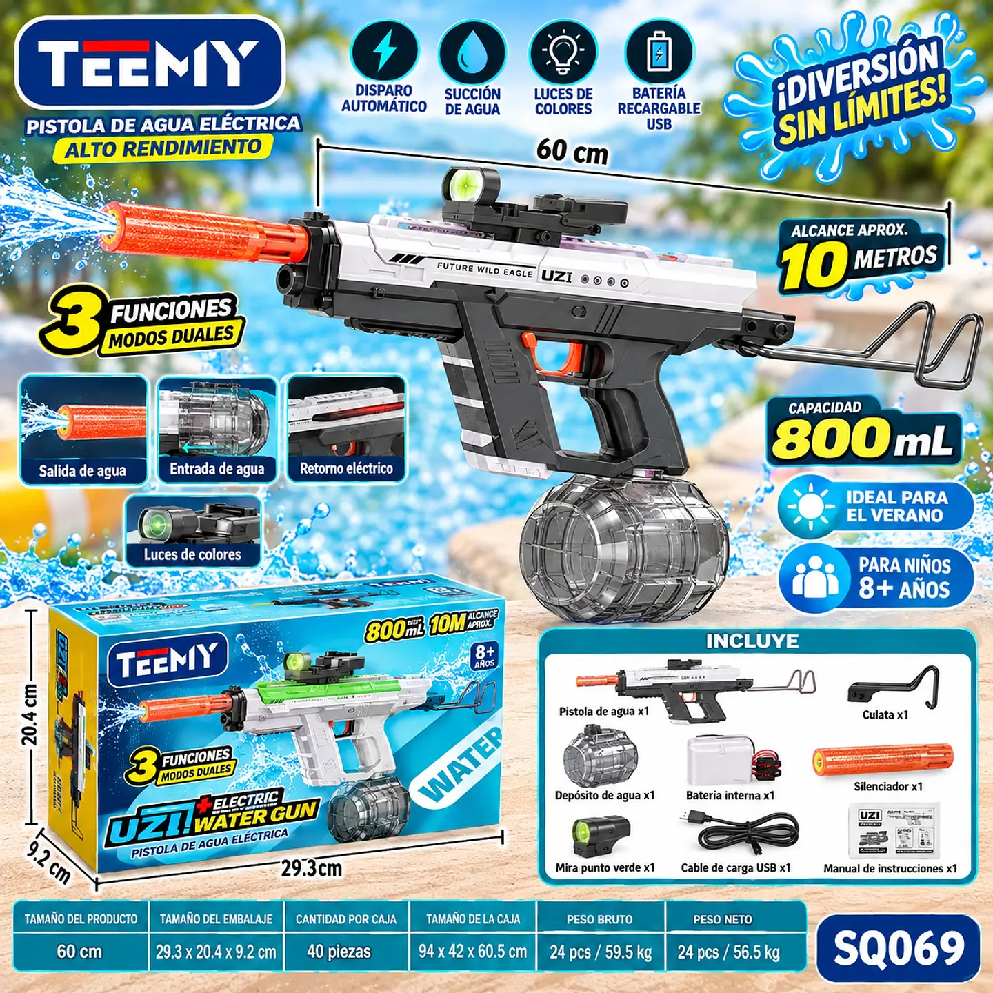 PISTOLA DE AGUA A BATERIA , 3 DEL MISMO POR MAYOR  (SQ069) 1