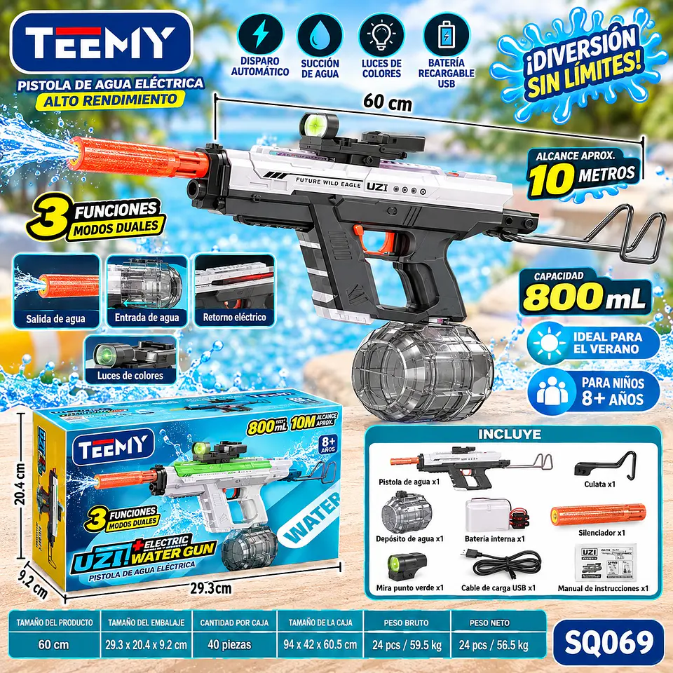 PISTOLA DE AGUA A BATERIA , 3 DEL MISMO POR MAYOR  (SQ069) 1