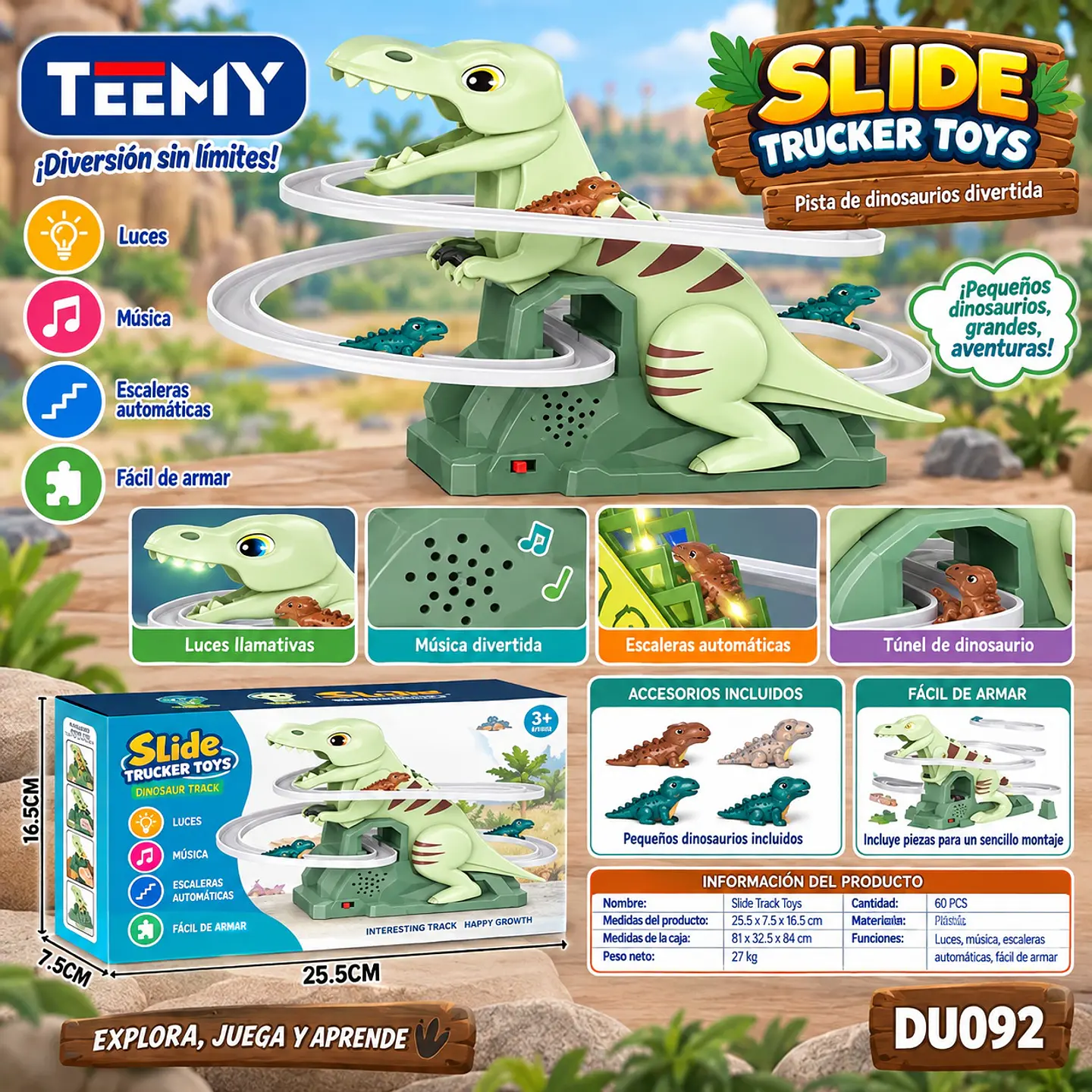DINOSAURIO CON TOBOGAN, 3 DEL MISMO POR MAYOR (DU092) 1