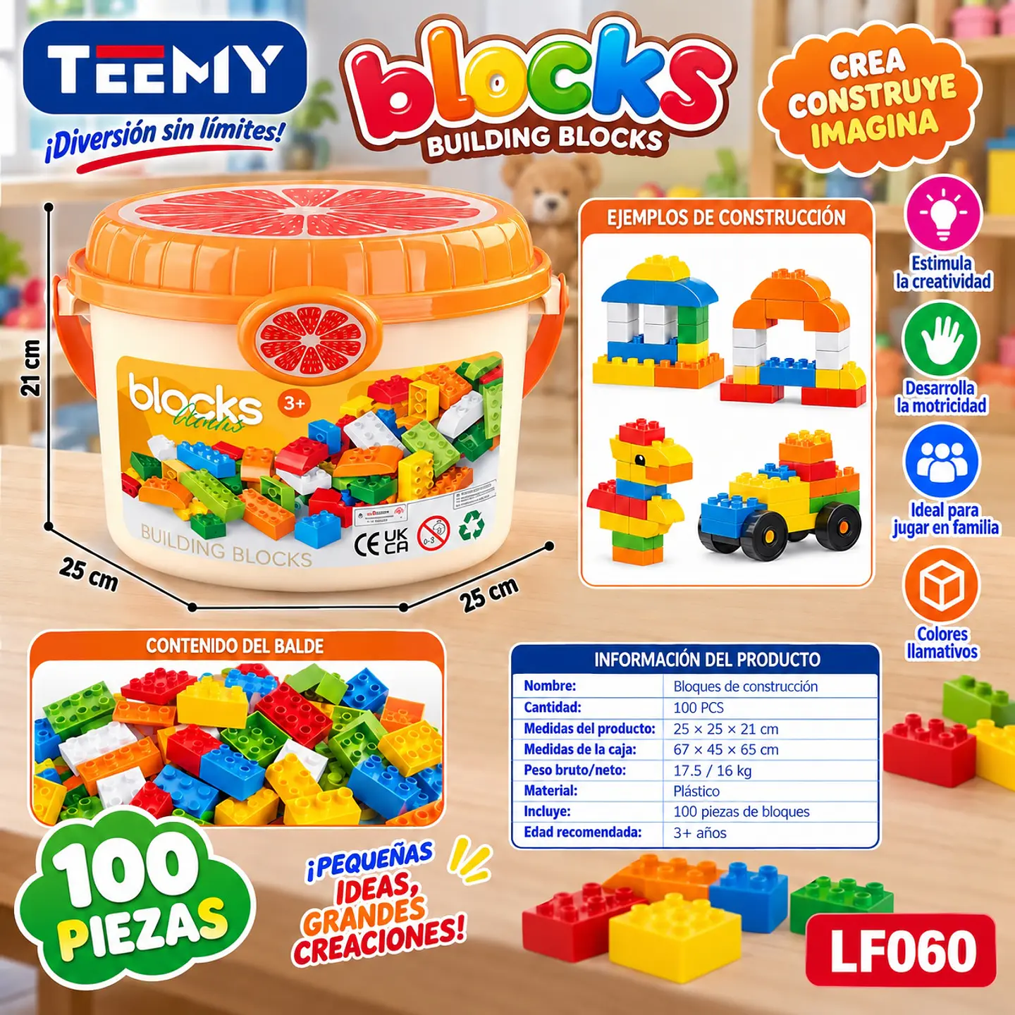 BLOQUES ARMABLES 100 PIEZAS, 3 DEL MISMO POR MAYOR (LF060) 1