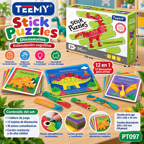 JUEGO PUZZLE DINOSAURIOS, 3 DEL MISMO POR MAYOR (PT097)