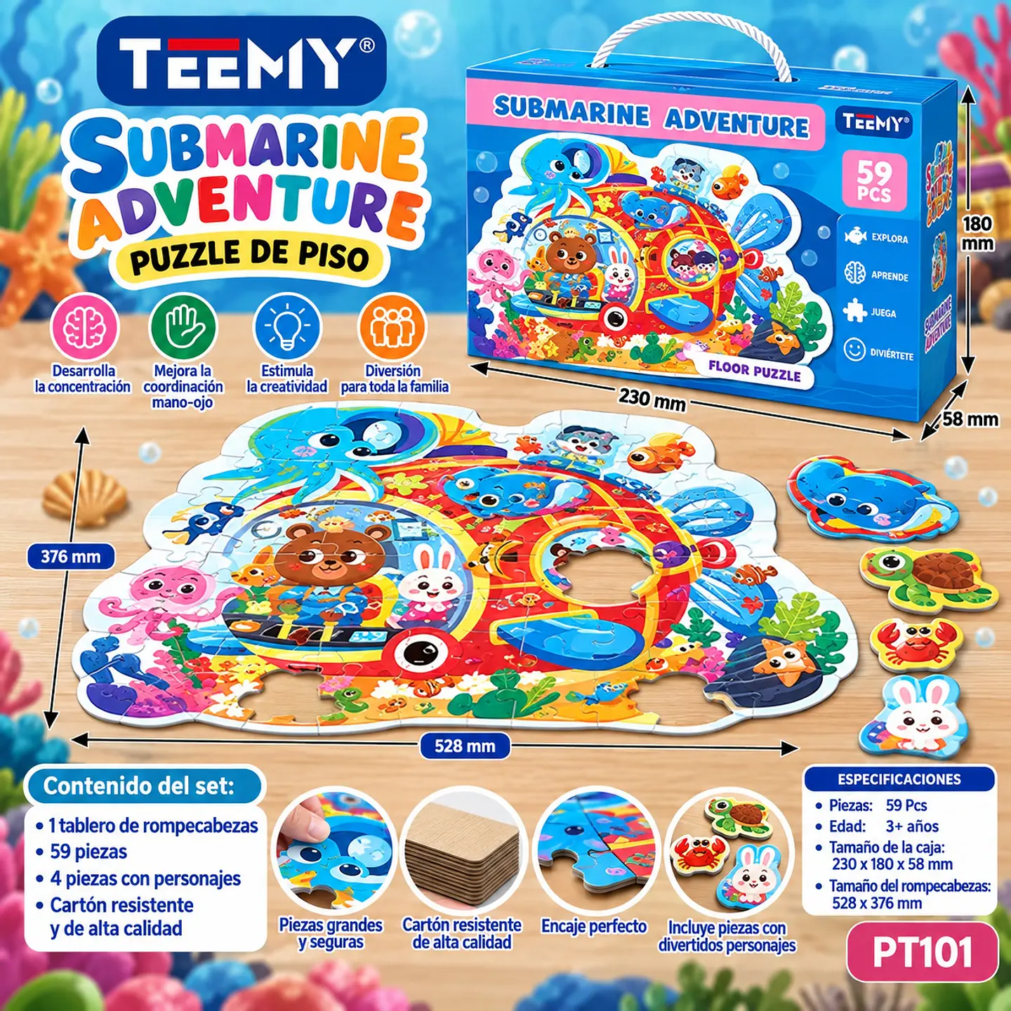 PUZZLE ANIMALES MARINOS 59 PIEZAS, 3 DEL MISMO POR MAYOR (PT101) 1
