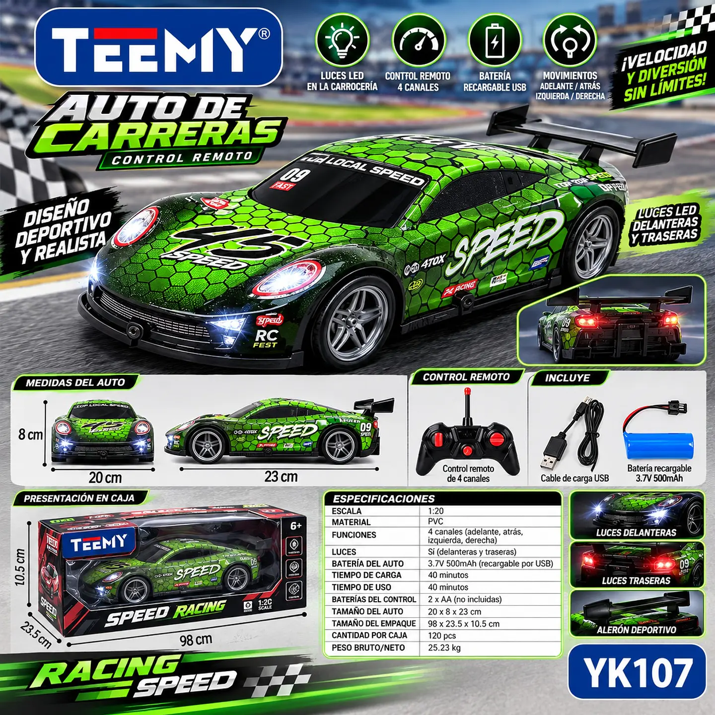 CARRO A CONTROL REMOTO, 3 DEL MISMO POR MAYOR  (YK107) 1