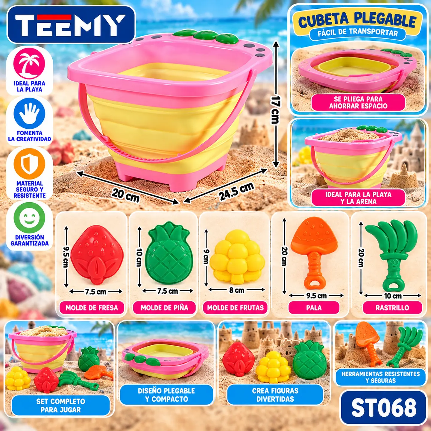 BALDE DE PLAYA CON ACCESORIOS, 3 DEL MISMO POR MAYOR  (ST068) 1