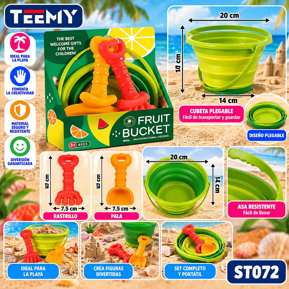 BALDE DE PLAYA PLEGABLE CON ACCESORIOS, 3 DEL MISMO POR MAYOR  (ST072) 1