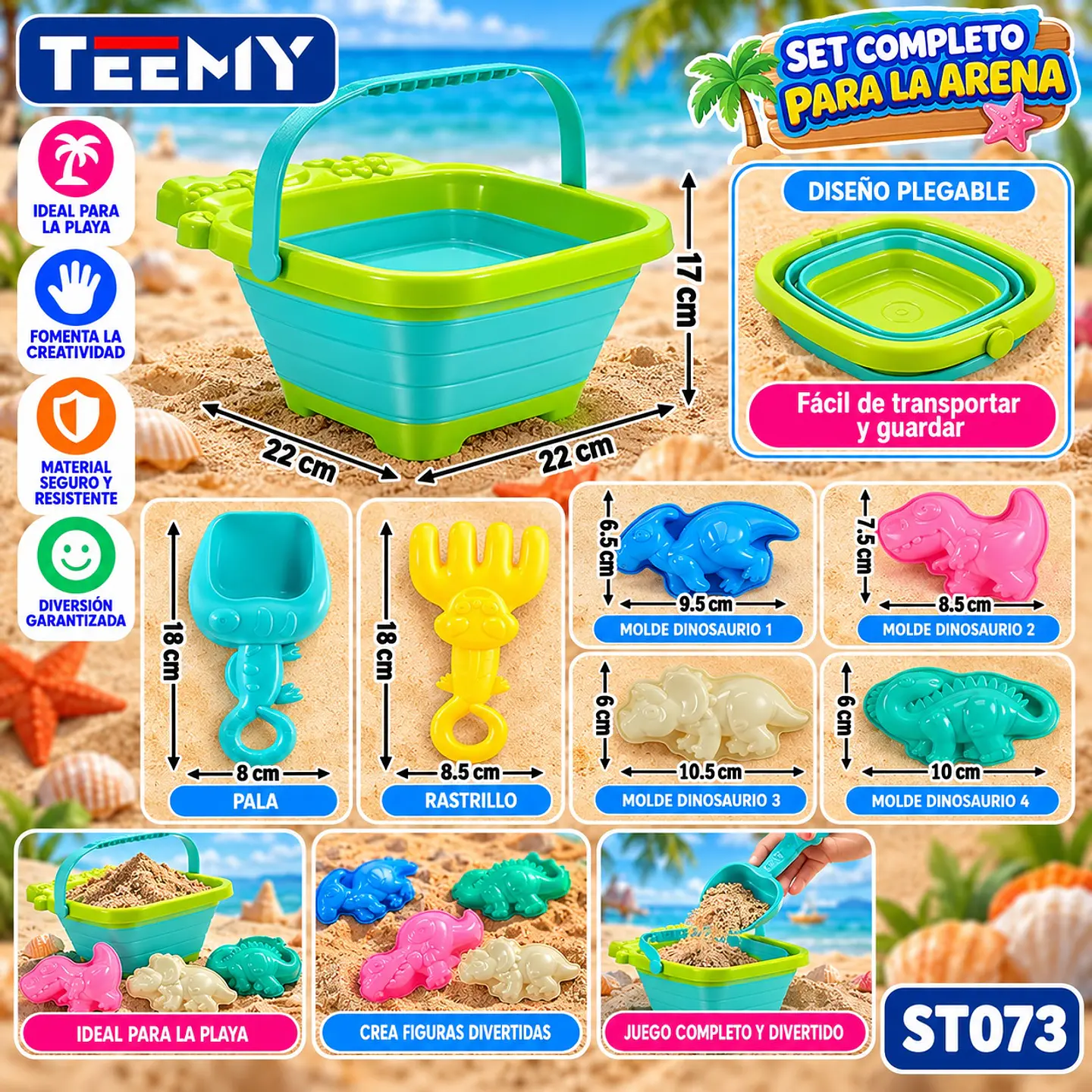 BALDE DE PLAYA PLEGABLE CON ACCESORIOS, 3 DEL MISMO POR MAYOR  (ST073) 1