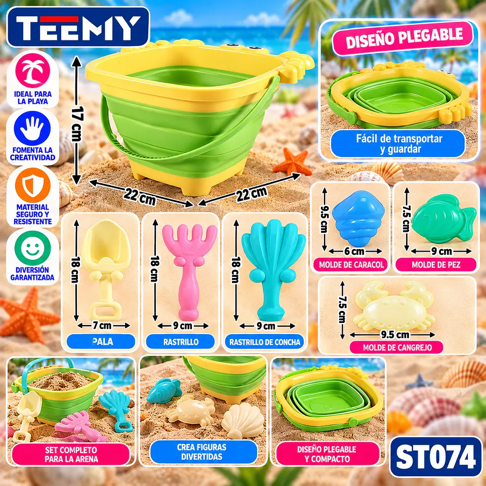 BALDE DE PLAYA PLEGABLE CON ACCESORIOS, 3 DEL MISMO POR MAYOR  (ST074) 1