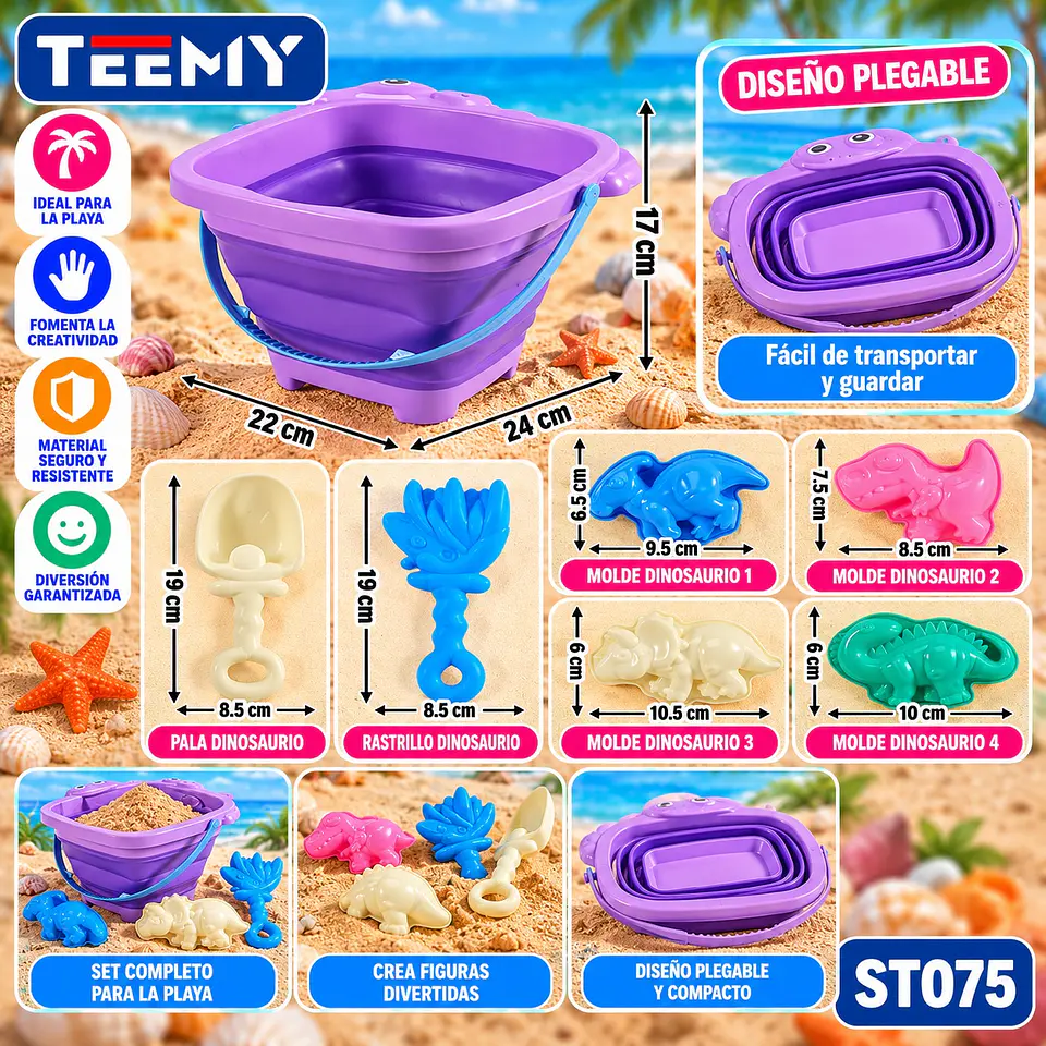BALDE DE PLAYA PLEGABLE CON ACCESORIOS, 3 DEL MISMO POR MAYOR  (ST075) 1