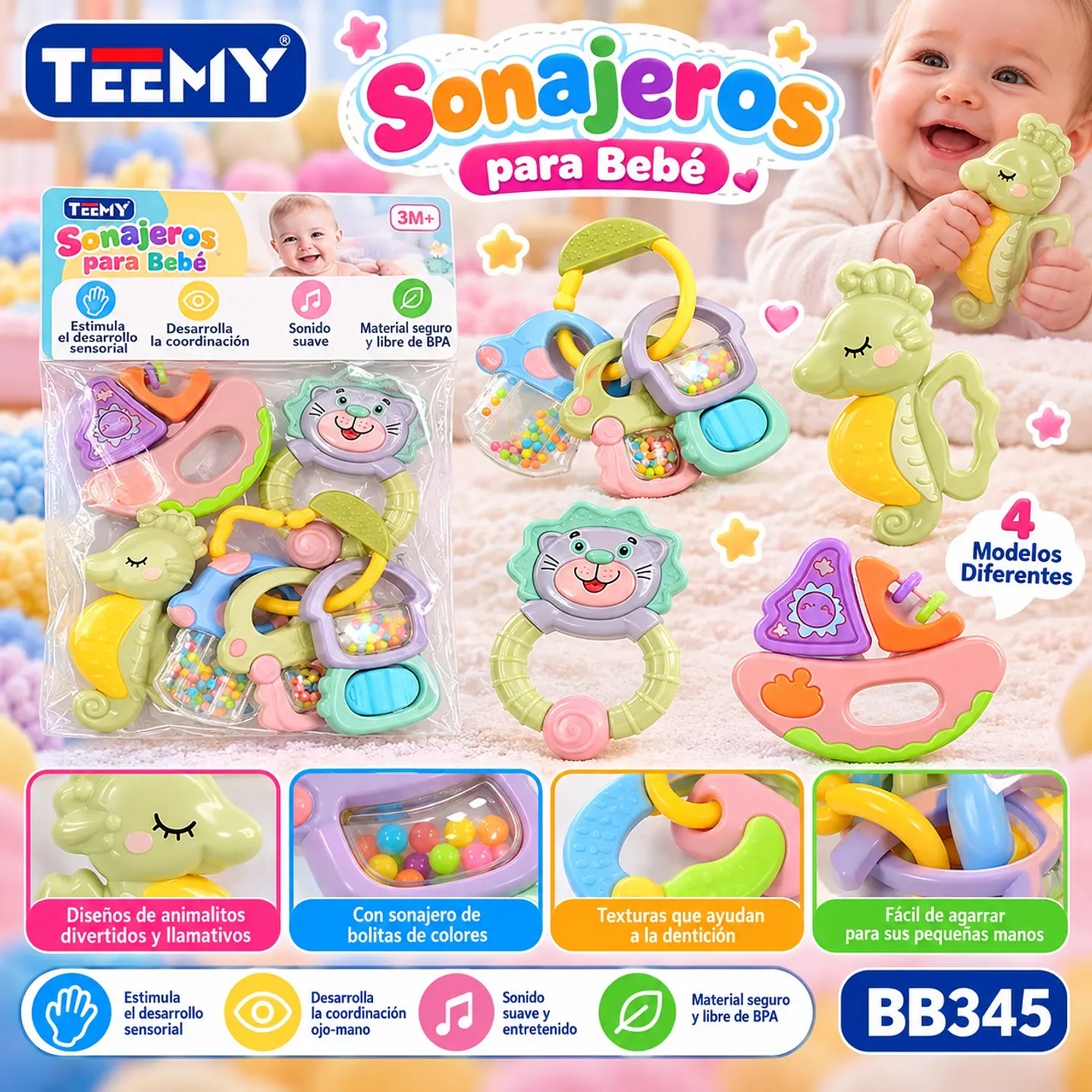 SONAJERO DE BEBES, 3 DEL MISMO POR MAYOR  (BB345) 1