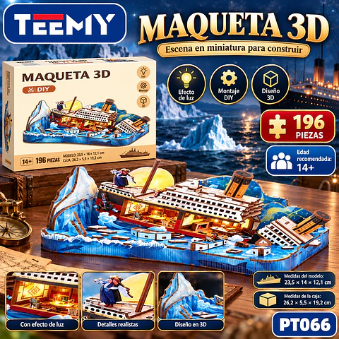 MAQUETA PUZZLE 3D TITANIC 196 PIEZAS, 3 DEL MISMO POR MAYOR (PT066)