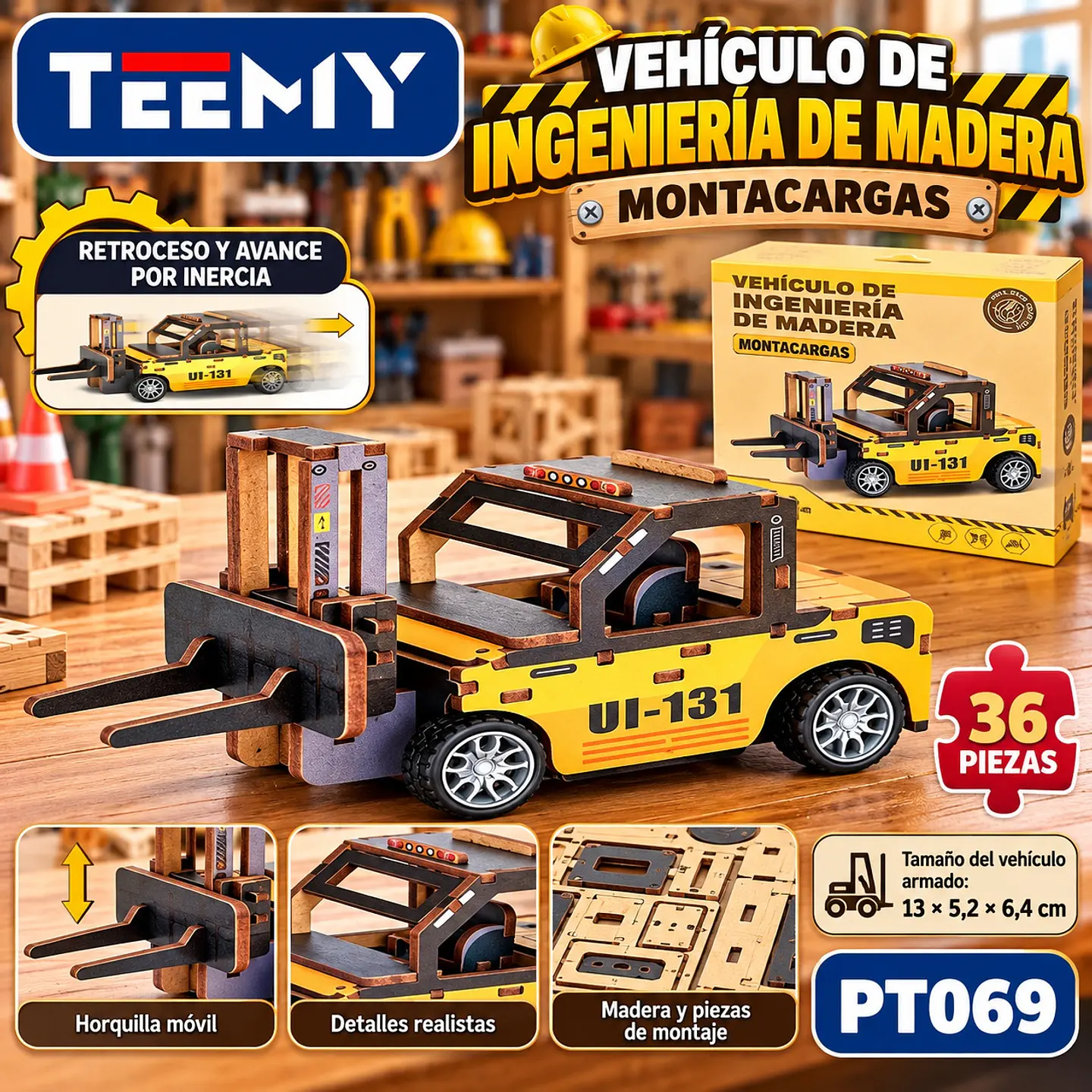 MAQUETA PUZZLE 3D CARRO CONSTRUCCION 36 PIEZAS, 3 DEL MISMO POR MAYOR (PT069) 1