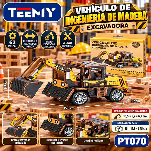 MAQUETA PUZZLE 3D CARRO CONSTRUCCION 62 PIEZAS, 3 DEL MISMO POR MAYOR (PT070)