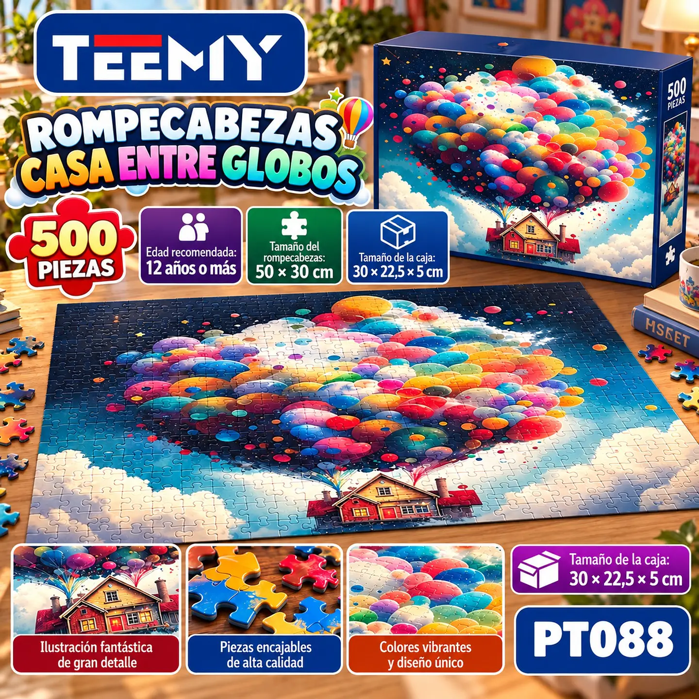 PUZZLE CASA ENTRE GLOBOS 500 PIEZAS, 3 DEL MISMO POR MAYOR (PT088) 1
