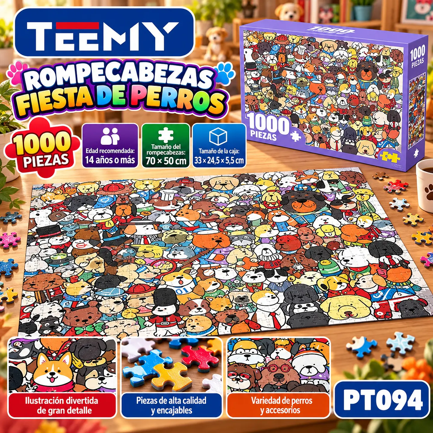 PUZZLE PERROS 1000 PIEZAS, 3 DEL MISMO POR MAYOR (PT094) 1
