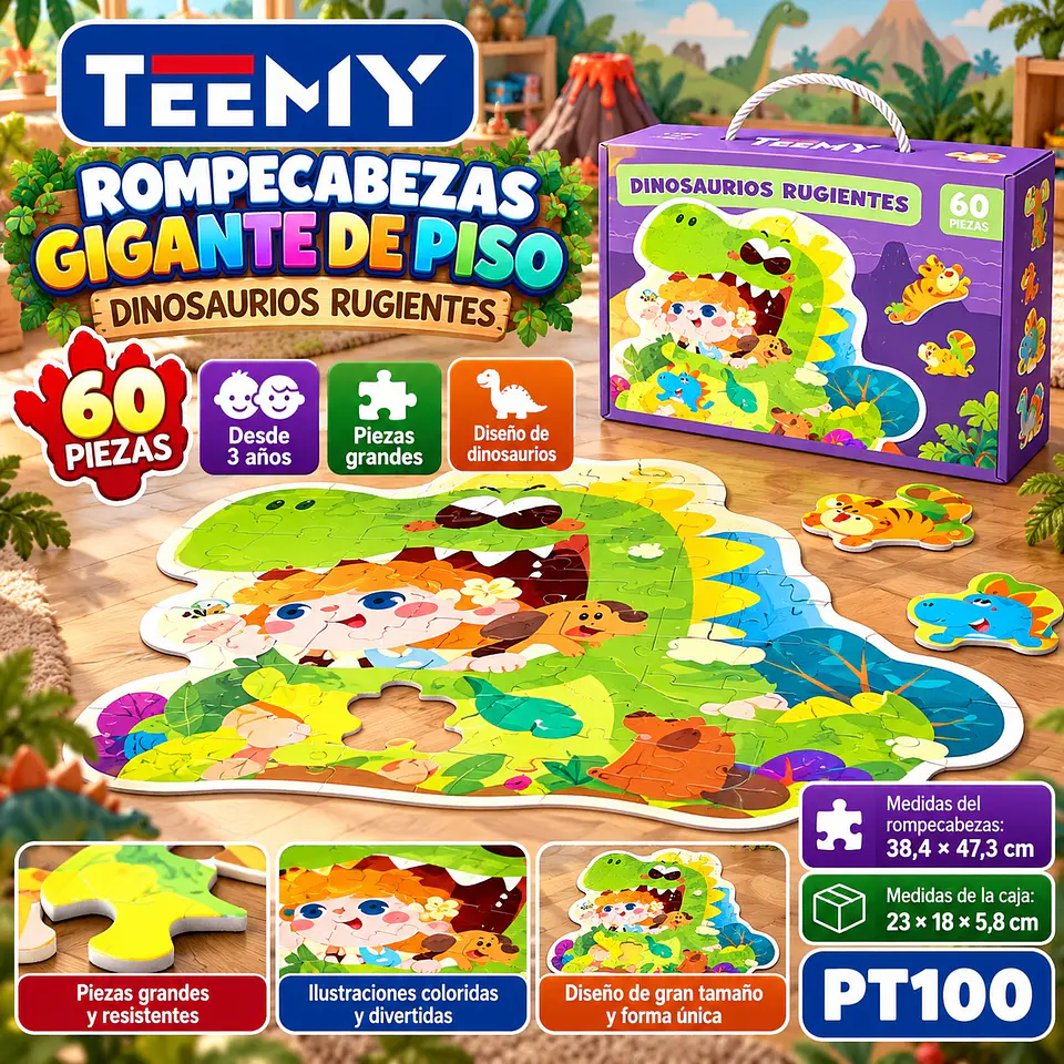 PUZZLE DINOSAURIO 60 PIEZAS, 3 DEL MISMO POR MAYOR (PT100) 1