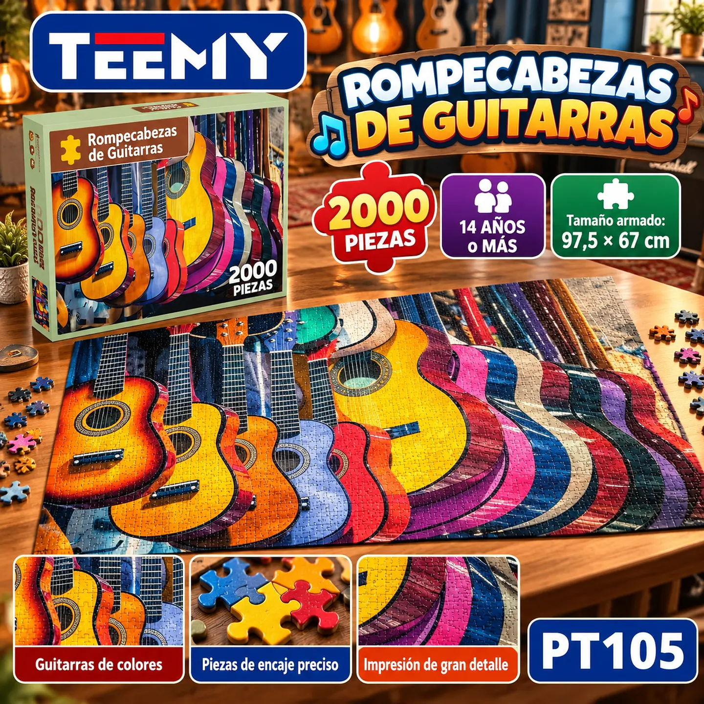 PUZZLE GUITARRAS 2000 PIEZAS, 3 DEL MISMO POR MAYOR (PT105) 1