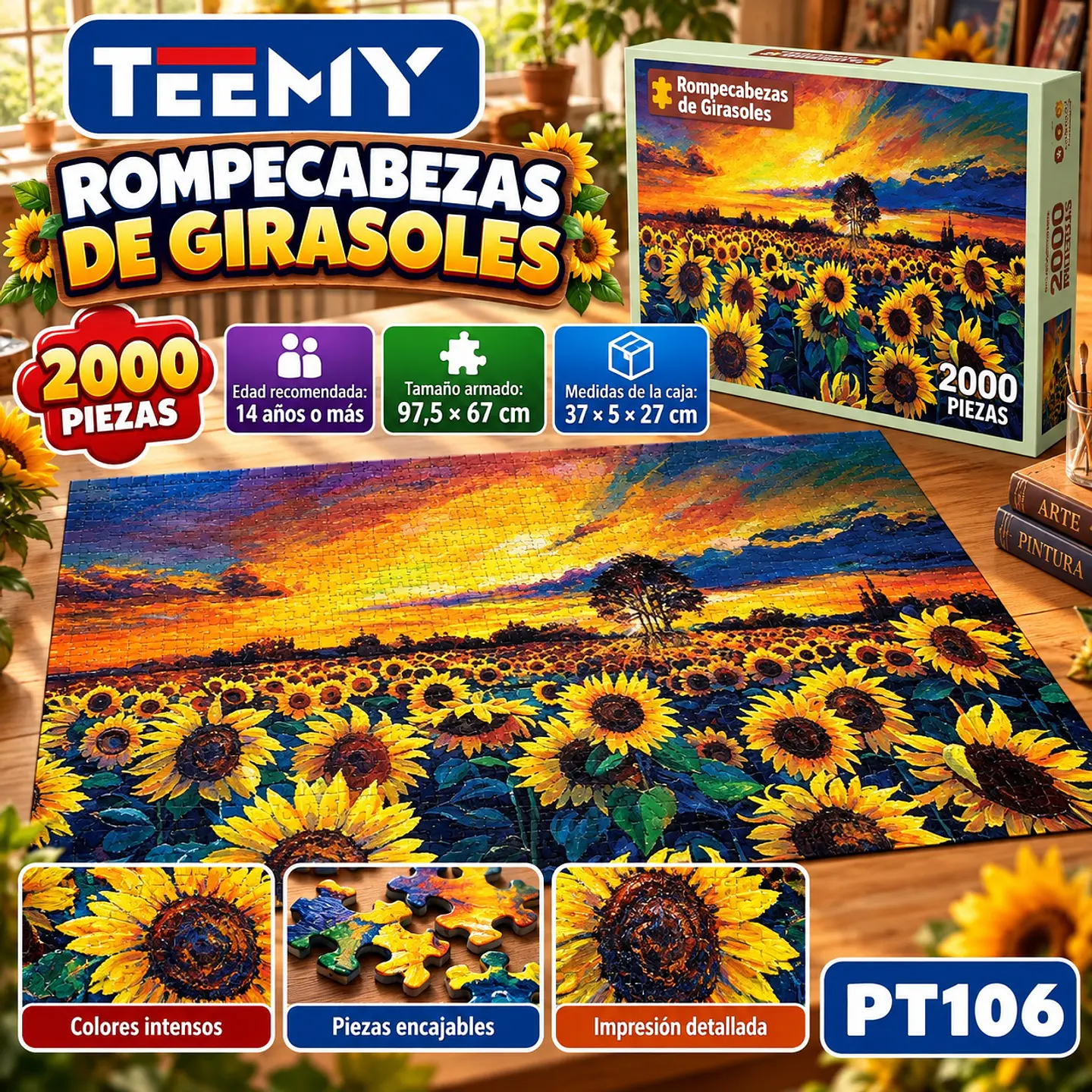 PUZZLE GIRASOLES 2000 PIEZAS, 3 DEL MISMO POR MAYOR (PT106) 1