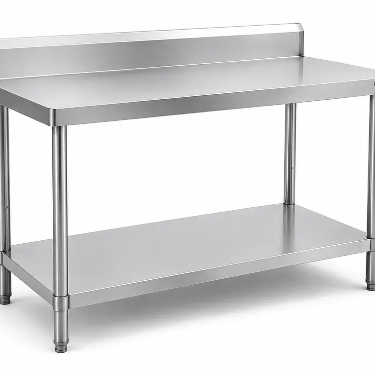 Mesa Doble Capa con Antisalpicadura 2100x600x850mm – Acero Inox 201 | Cód. MT-2C-2100 (Precio + IVA) 1