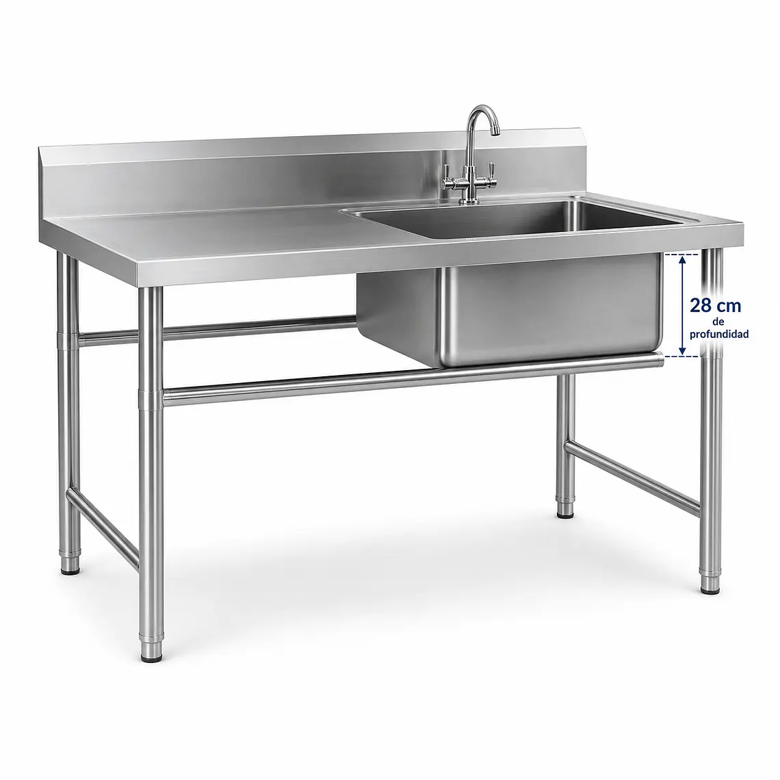 Mesa con Fregadero Lavafondo 28cm 1200x600x850mm – Acero Inox 201 | Cód. MF-1C-28-1200 (Precio + IVA) 1