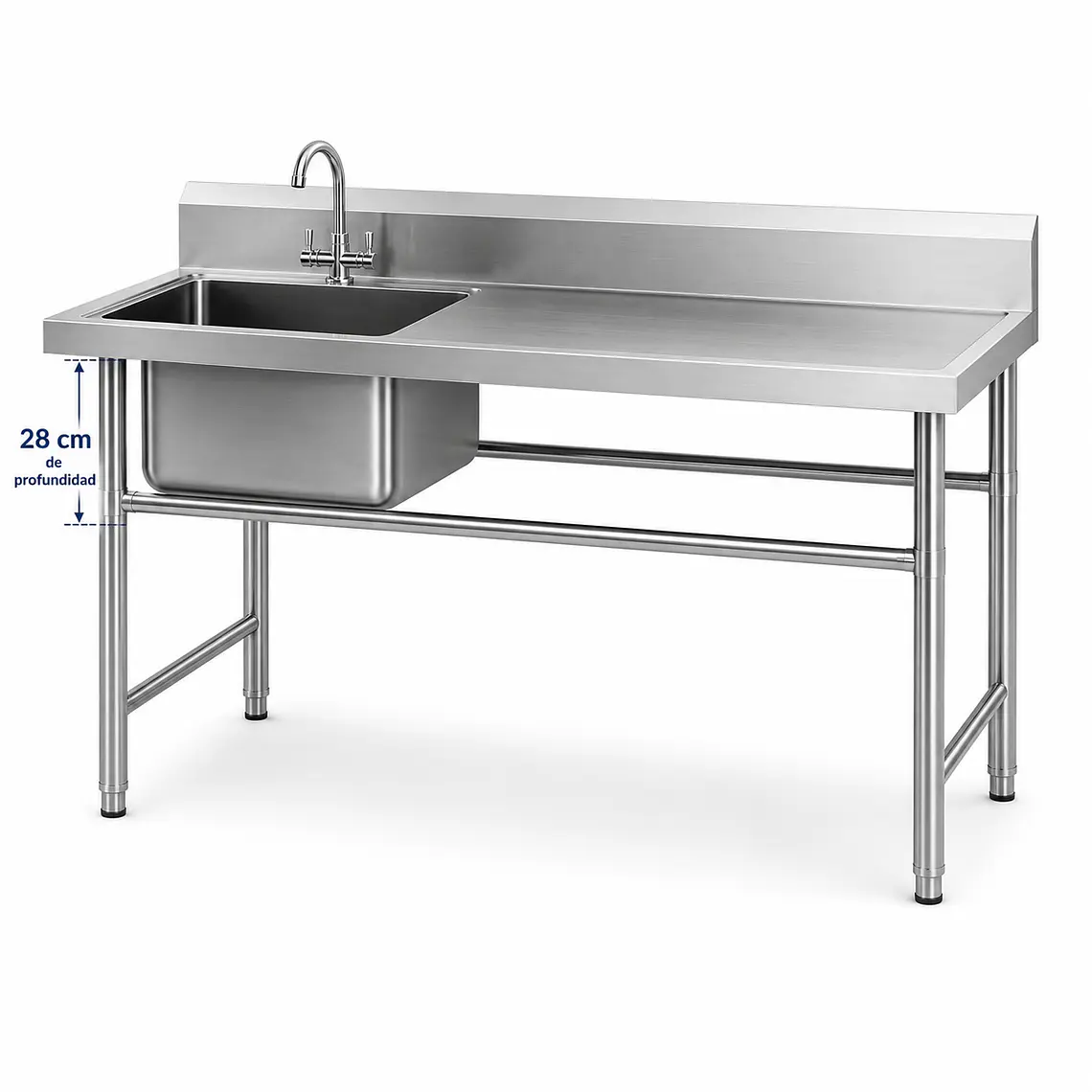 Mesa con Fregadero Izquierdo Lavafondo 28cm 1200x600x850mm – Acero Inox 201 | Cód. MF-1C-28I-1200 (Precio + IVA) 1