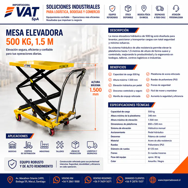 MESA ELEVADORA 500 KG,1.5 M 2