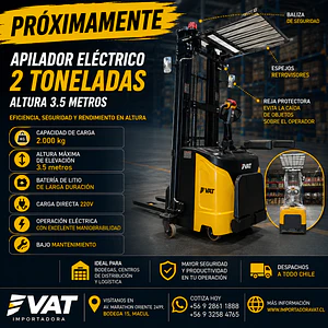Apilador Eléctrico 2 Toneladas – 3.5 Metros | Batería de Litio - Hombre a Bordo (Precio + IVA)