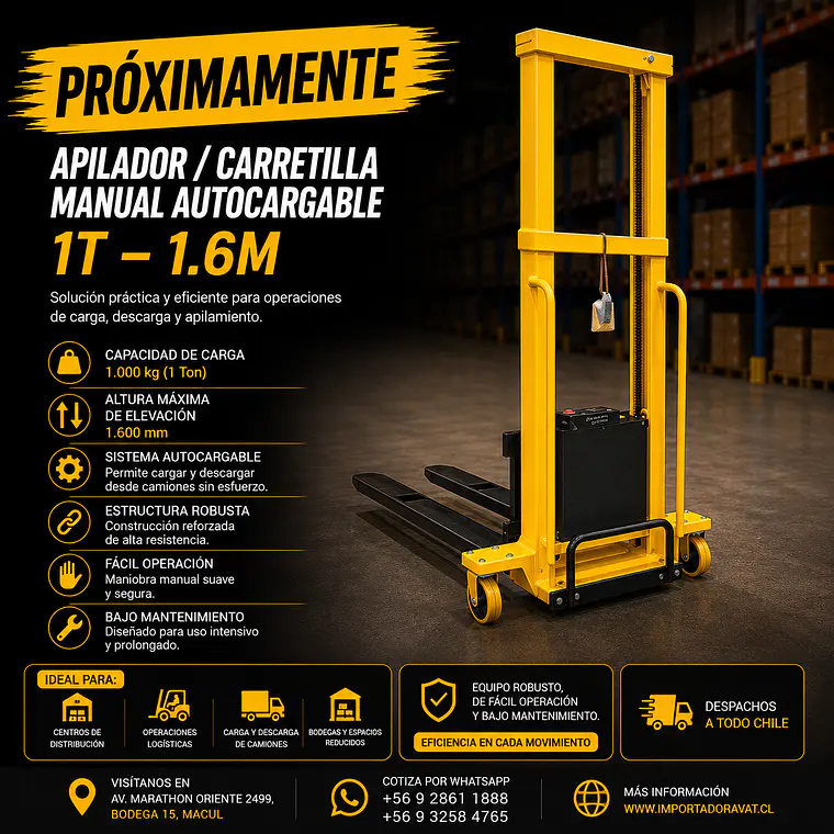 Apilador / Carretilla Manual Autocargable 1T – 1.6M (Precio + IVA) 1