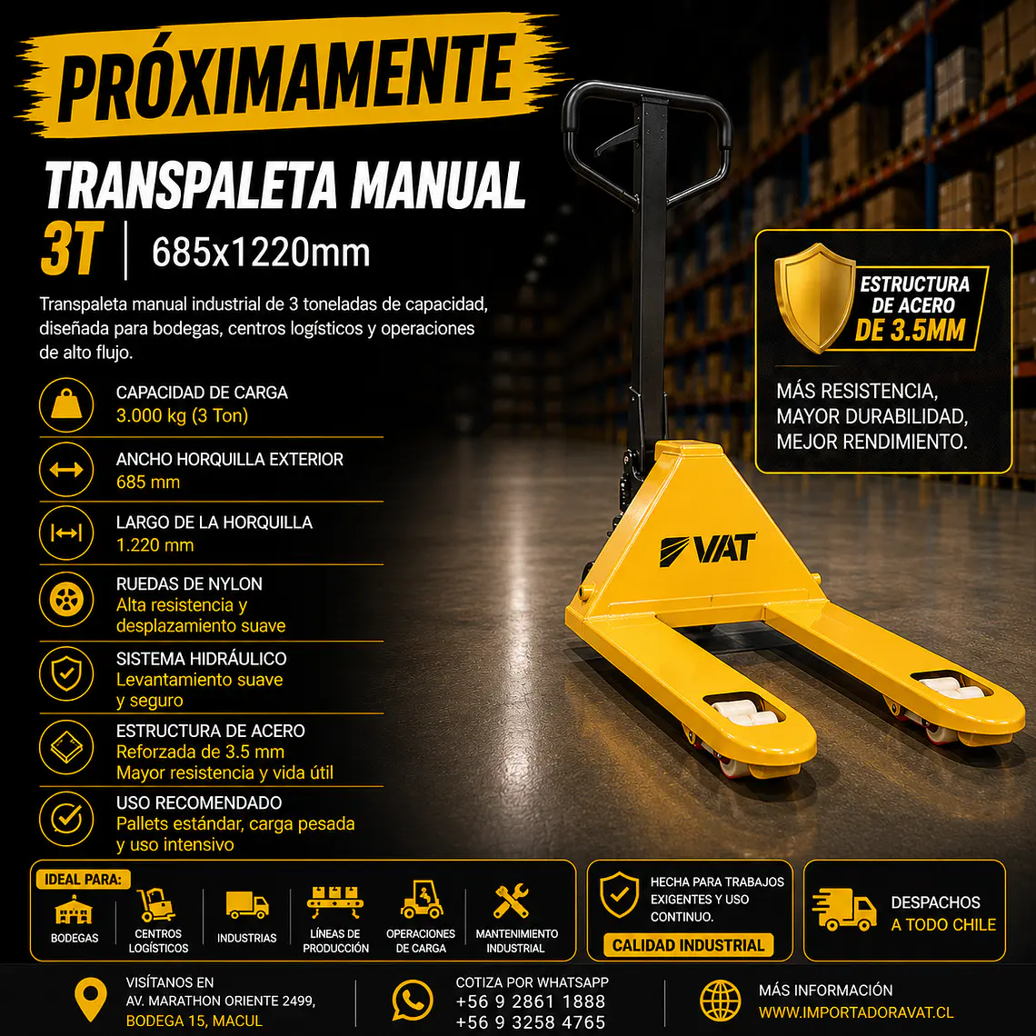 Transpaleta REFORZADA - ACERO 3.5mm - Manual 3T 685x1220mm VAT  (Precio + IVA) 1