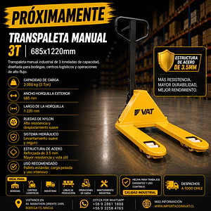 Transpaleta REFORZADA - ACERO 3.5mm - Manual 3T 685x1220mm VAT  (Precio + IVA)