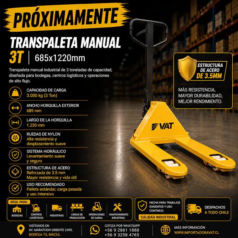 Transpaleta REFORZADA - ACERO 3.5mm - Manual 3T 685x1220mm VAT  (Precio + IVA) 1