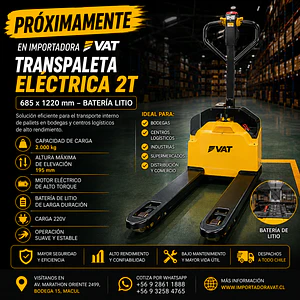 Transpaleta Eléctrica 2T 685x1220mm – Batería Litio (Precio + IVA)