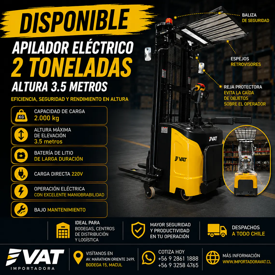 Apilador Eléctrico 2 Toneladas – 3.5 Metros | Batería de Litio - Hombre a Bordo (Precio + IVA) 1