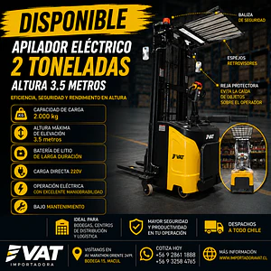 Apilador Eléctrico 2 Toneladas – 3.5 Metros | Batería de Litio - Hombre a Bordo (Precio + IVA)