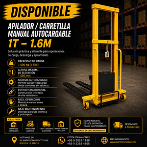 Apilador / Carretilla Manual Autocargable 1T – 1.6M (Precio + IVA)