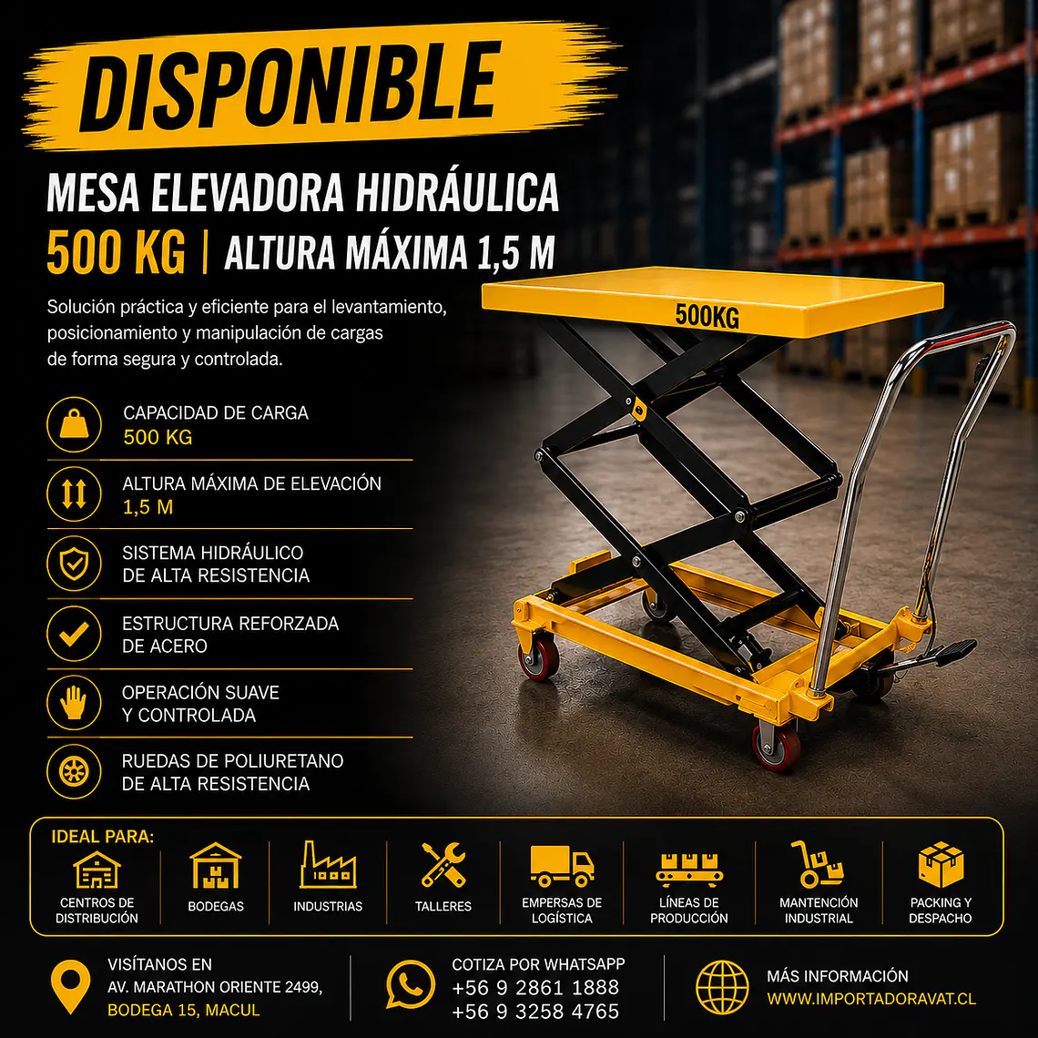 MESA ELEVADORA 500 KG,1.5 M 1