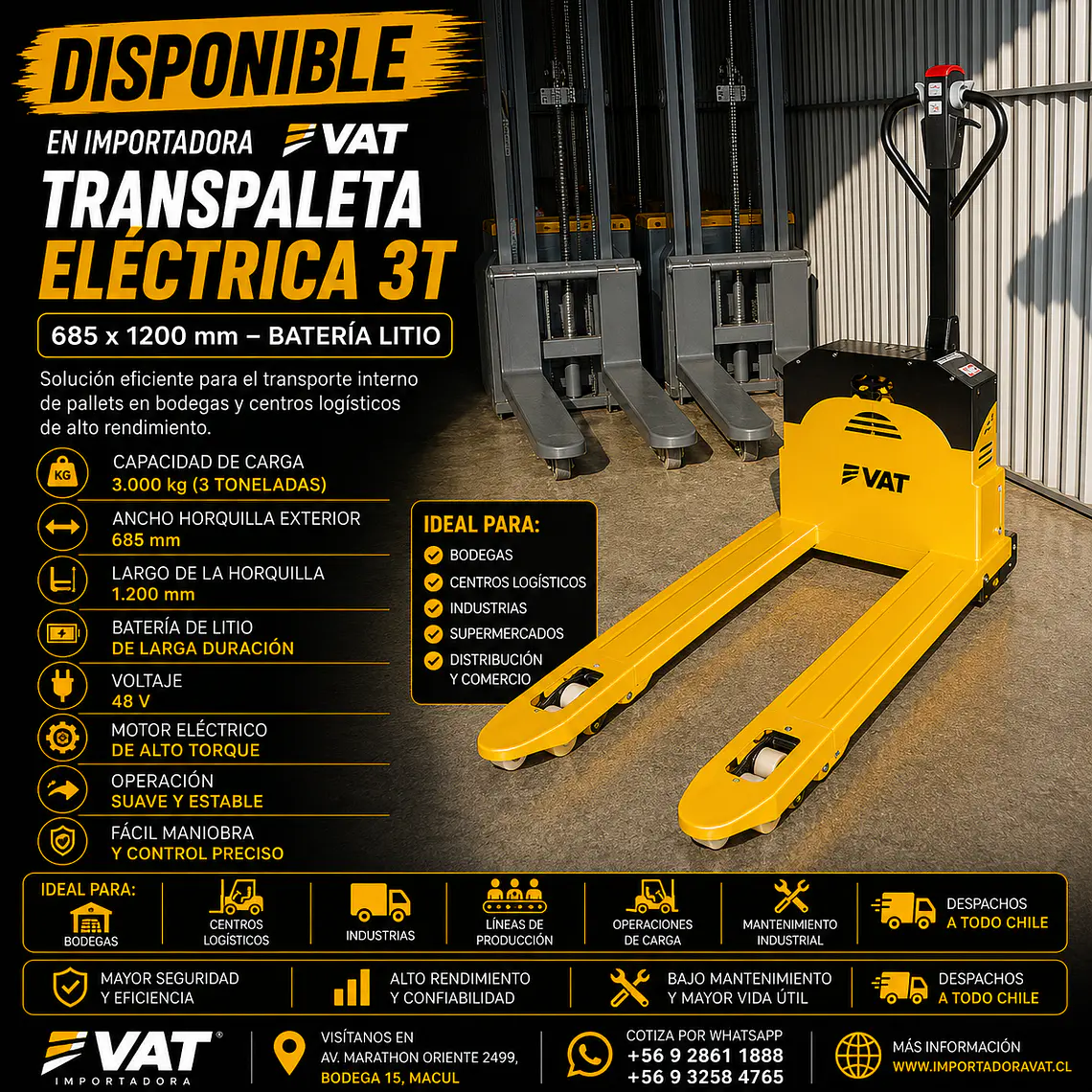 Transpaleta Eléctrica 3T 685x1220mm – Batería Litio (Precio + IVA) 1