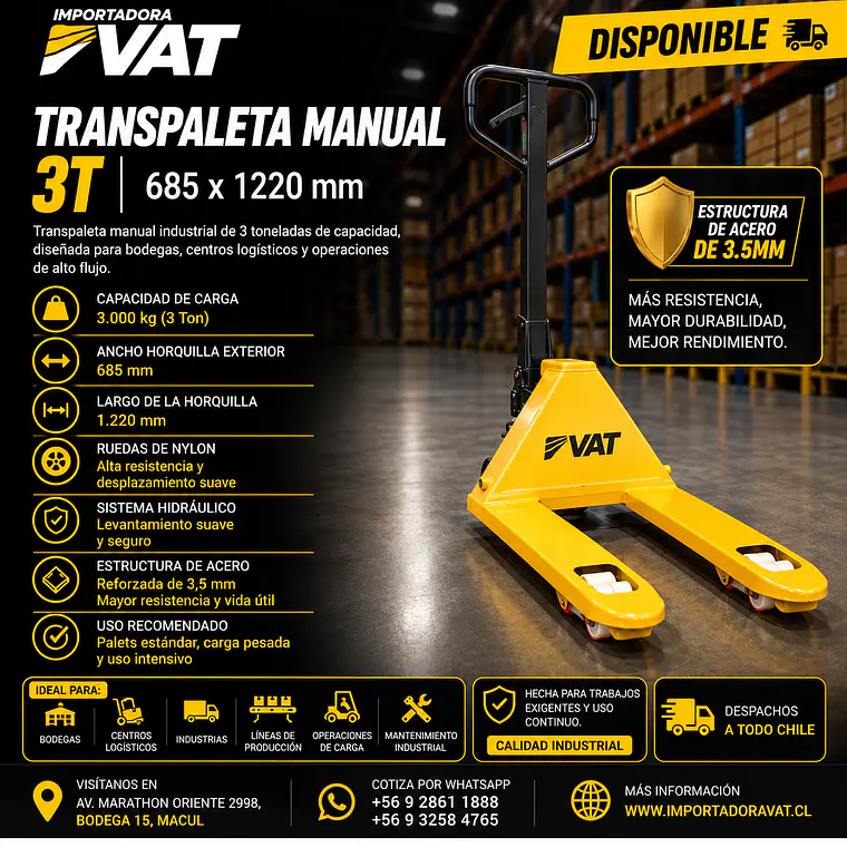 Transpaleta REFORZADA - ACERO 3.5mm - Manual 3T 685x1220mm VAT  (Precio + IVA) 1