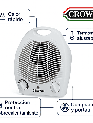 Calefactor Eléctrico Crown – Portátil, Termostato Ajustable y Protección Térmica