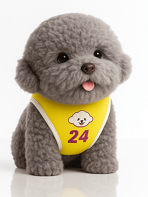 Peluche perrito con arnés numerado 25 cm colores gris blanco dorado - Importadora Victory