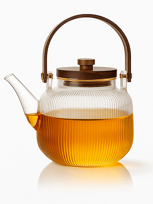 Tetera de Vidrio Borosilicato con Asa de Madera – 950ml Diseño Elegante