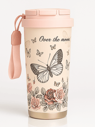 Termo con diseño floral y mariposas 520 ml con interior de acero 
