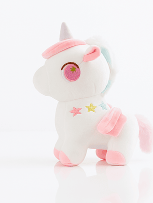 Peluche Unicornio Rosado/Celeste – Con Alas, Estrellas y Cuerno Mágico