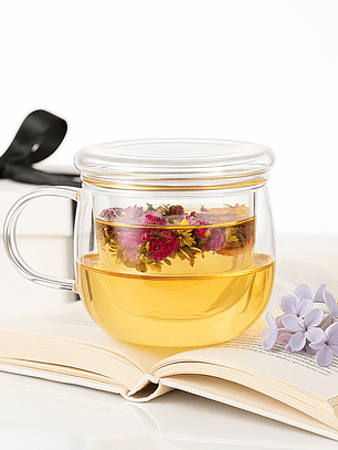 Taza de Vidrio con Infusor Interno y Tapa de Madera – Diseño Minimalista 350ml