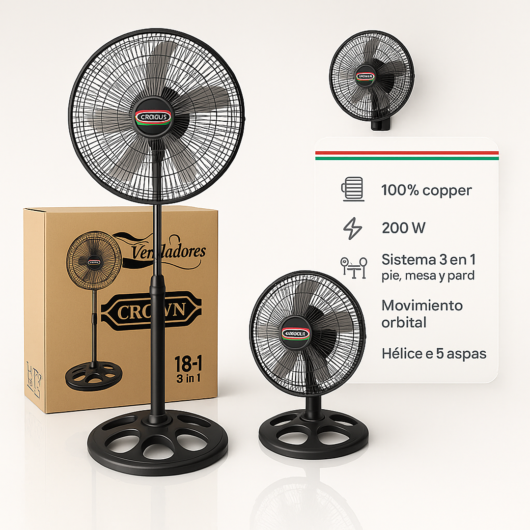 Ventilador de Pie Crown Orbital 3 en 1 – Potente, Silencioso y Ajustable 1