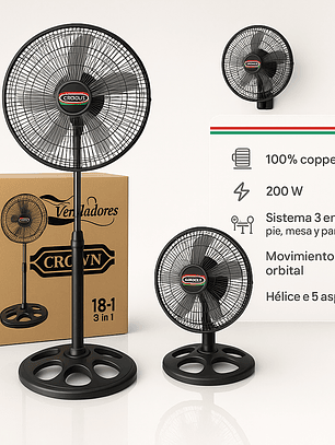 Ventilador de Pie Crown Orbital 3 en 1 – Potente, Silencioso y Ajustable